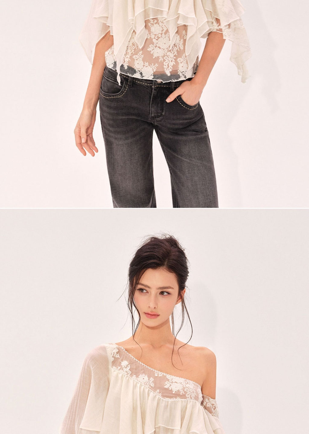 Ruffle Lace Asymmetry Top