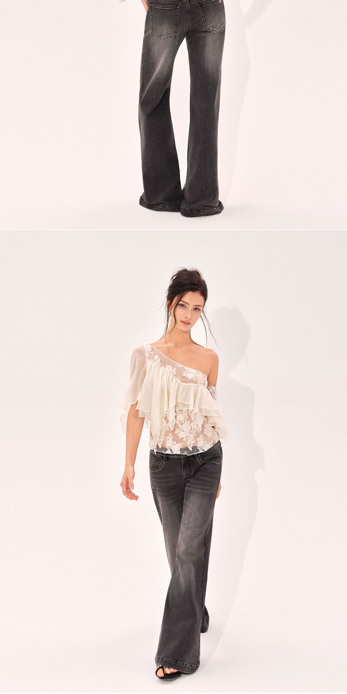 Ruffle Lace Asymmetry Top