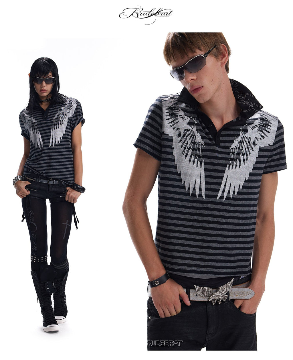 Silver Wing Stripe Polo Top