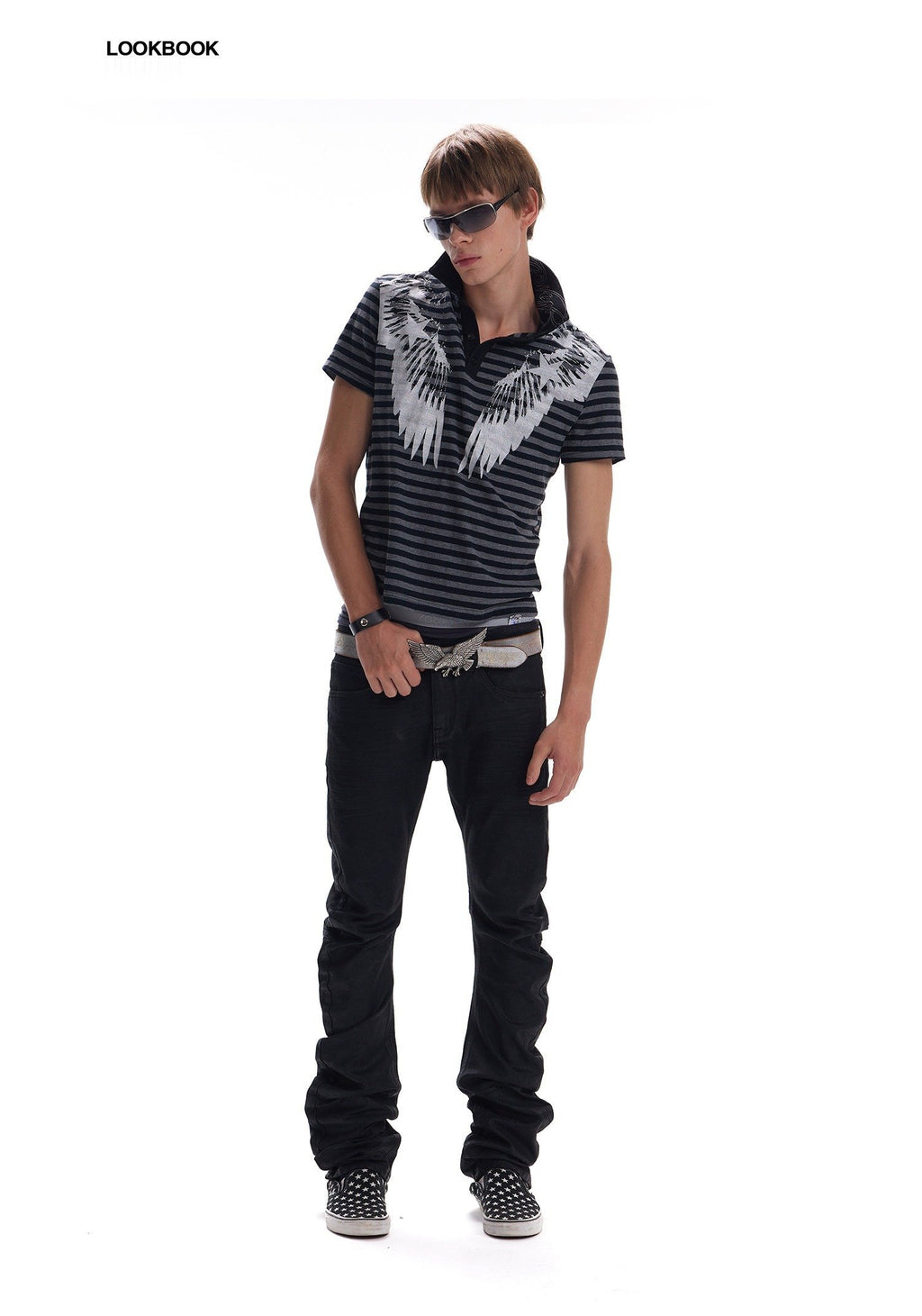 Silver Wing Stripe Polo Top