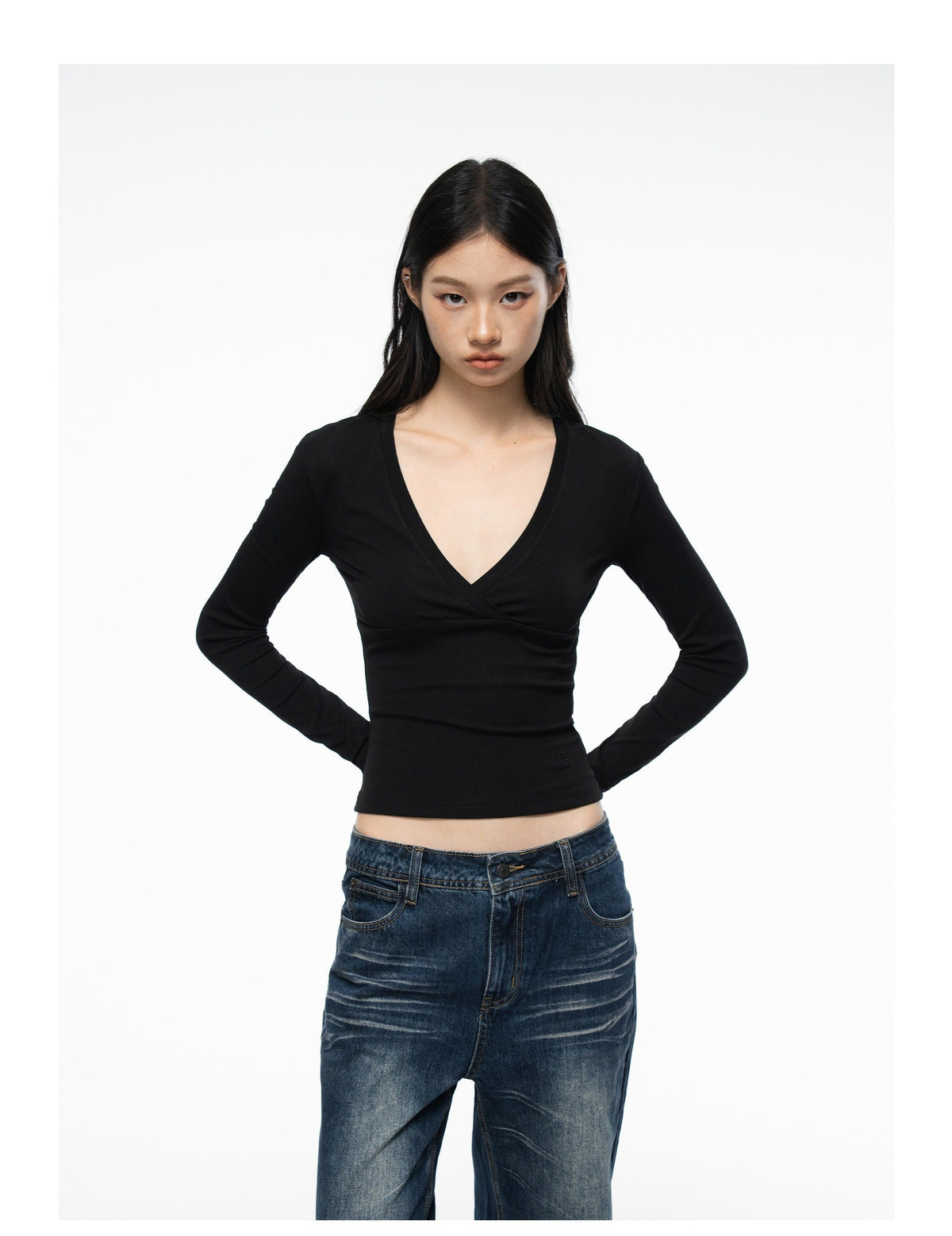 Deep V Wrap Top (2color)