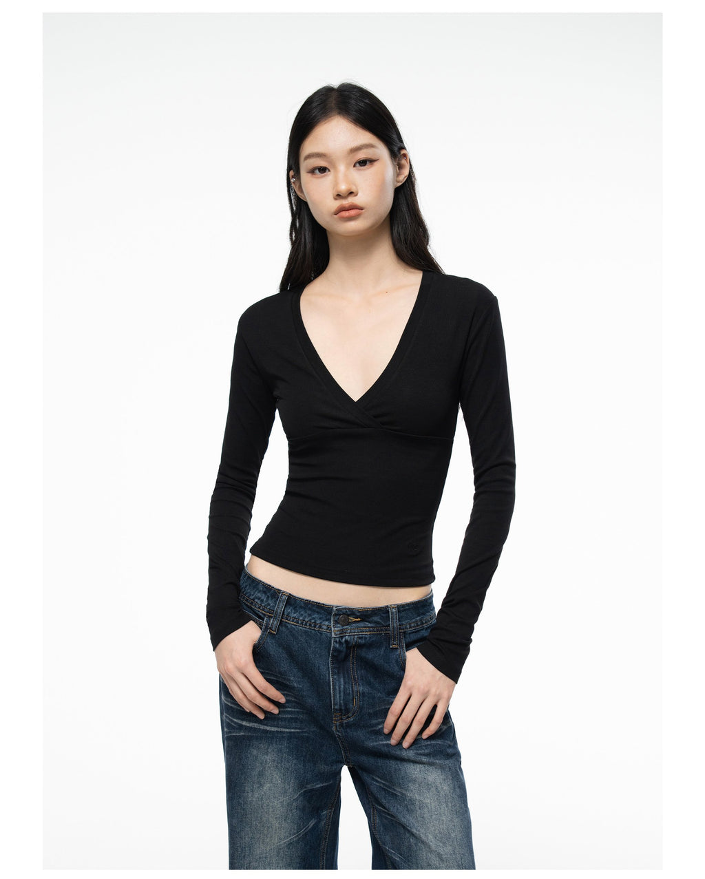 Deep V Wrap Top (2color)