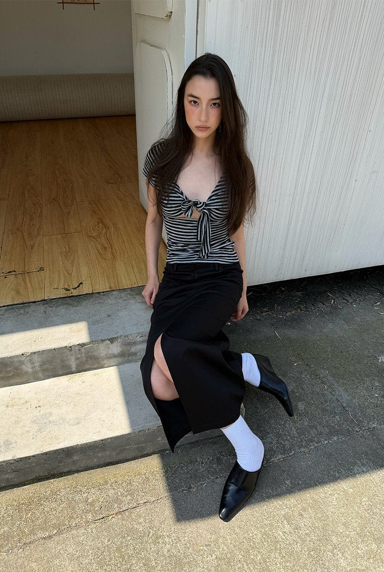 Striped Tie Front Top