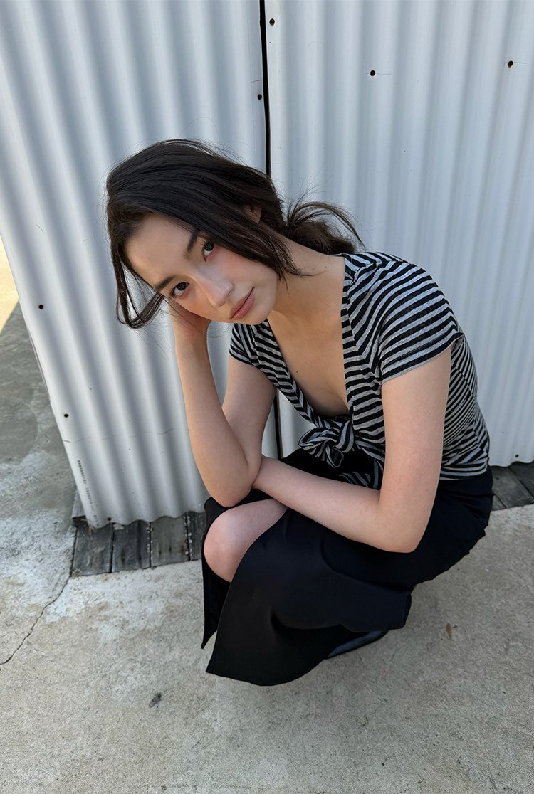 Striped Tie Front Top