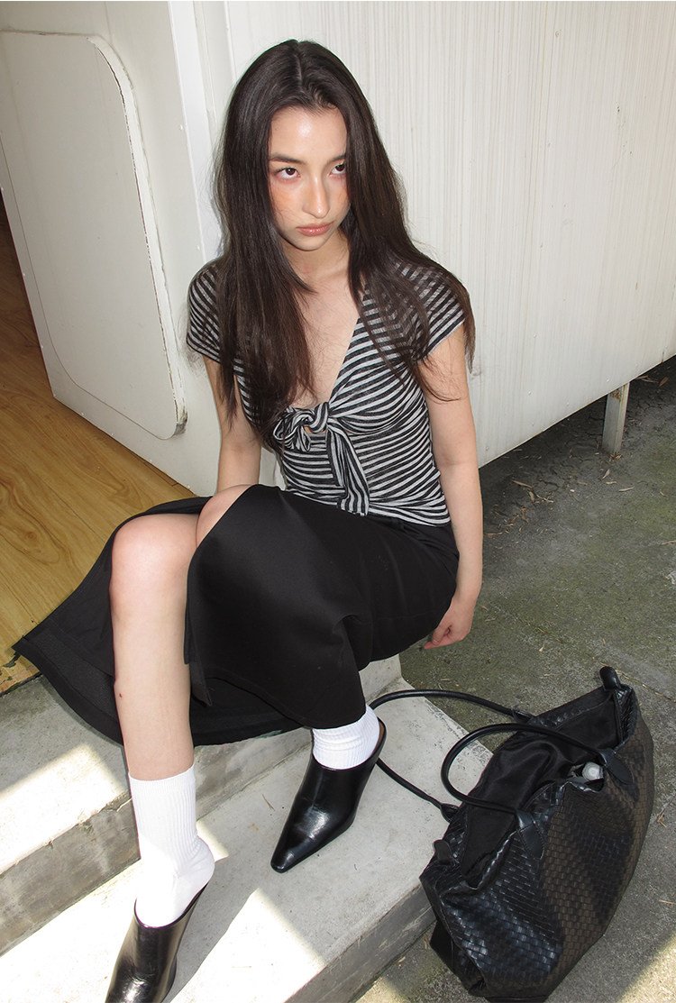 Striped Tie Front Top