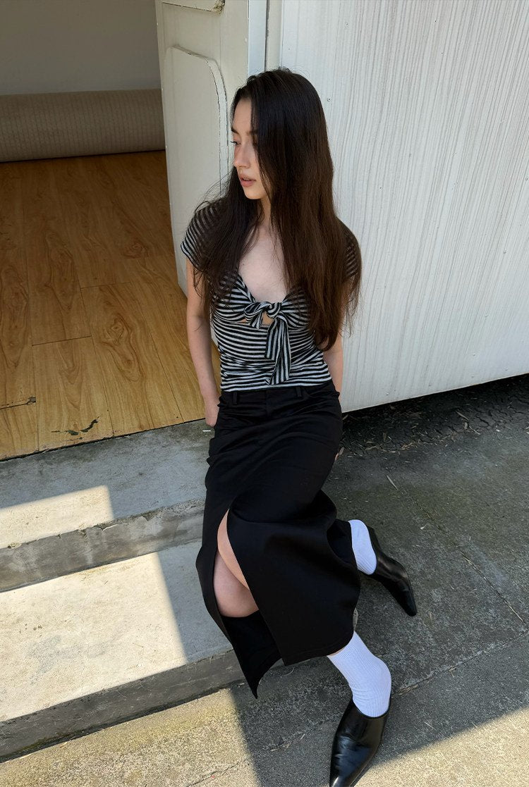 Striped Tie Front Top