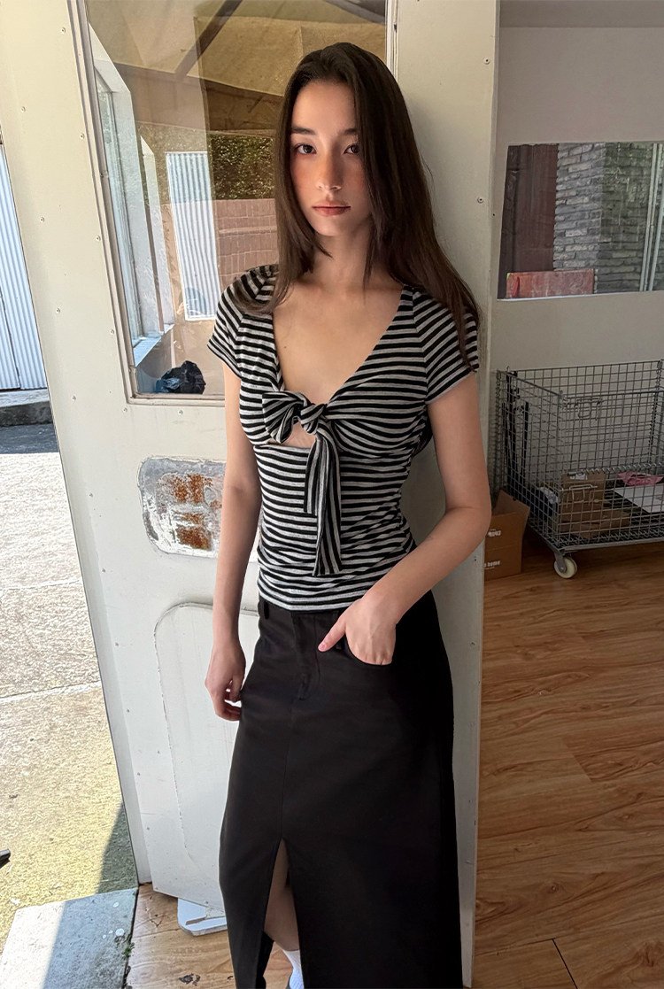 Striped Tie Front Top