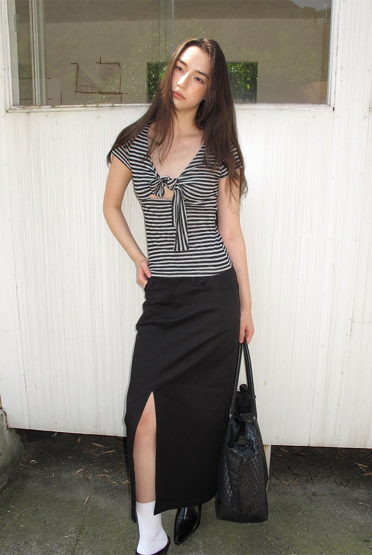 Striped Tie Front Top