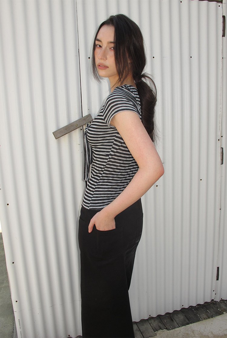 Striped Tie Front Top