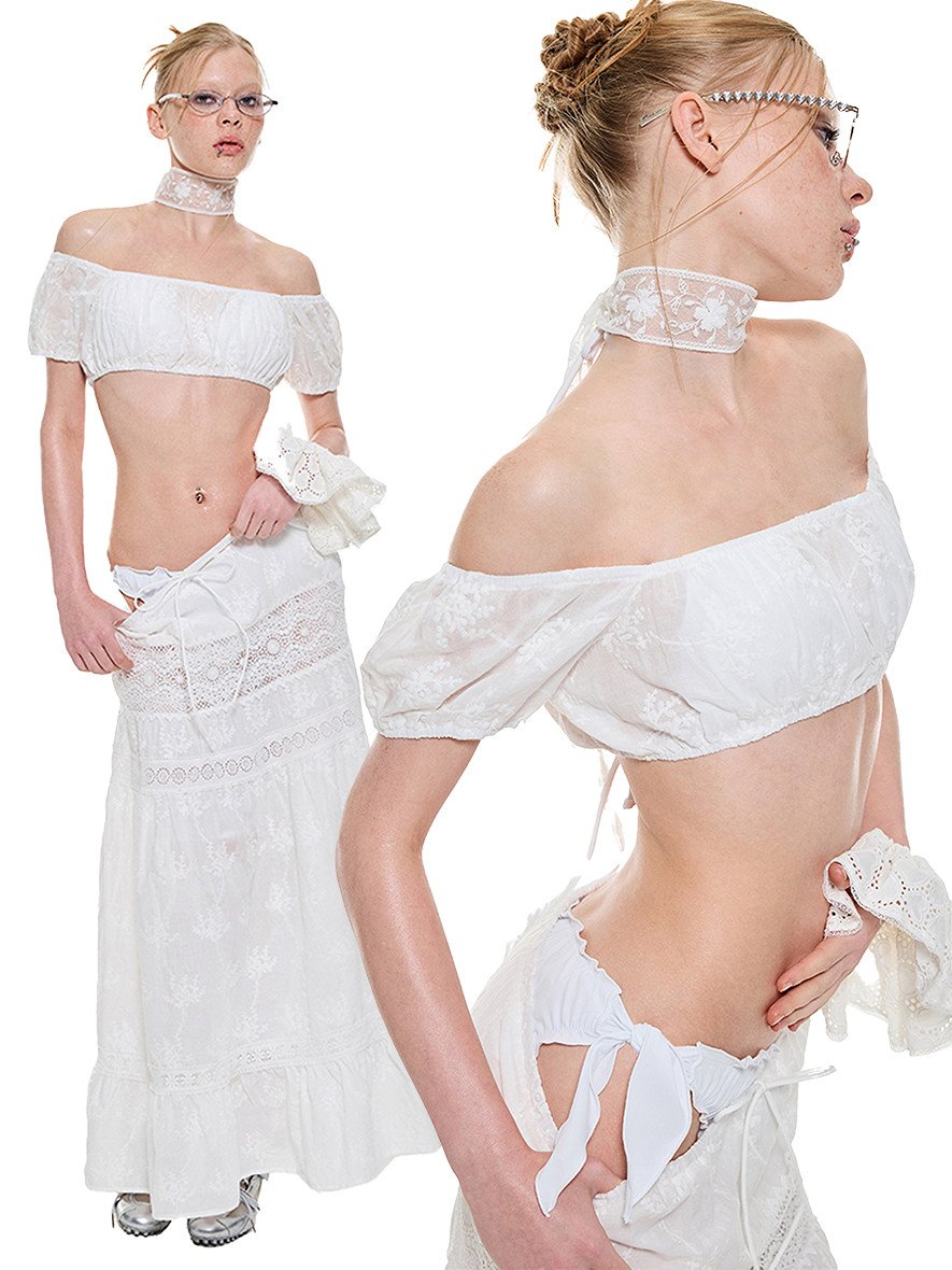 Embroidered Off-Shoulder Swim Set (3Piece)