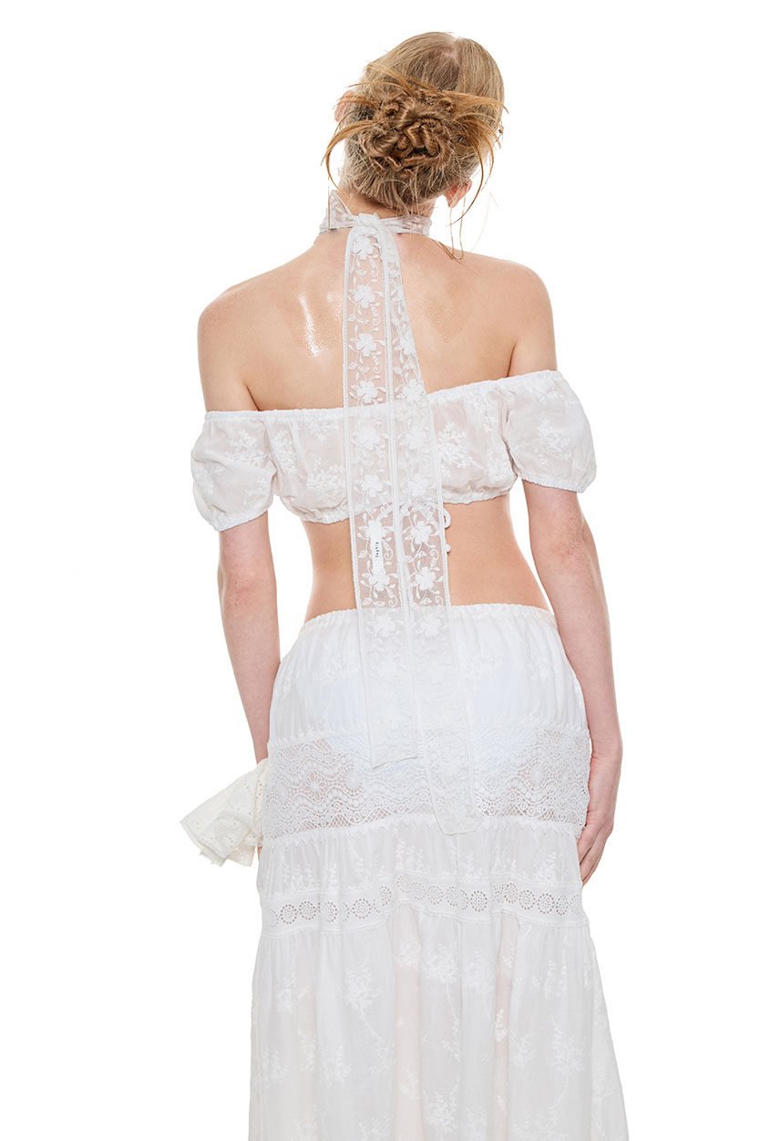Embroidered Off-Shoulder Swim Set (3Piece)