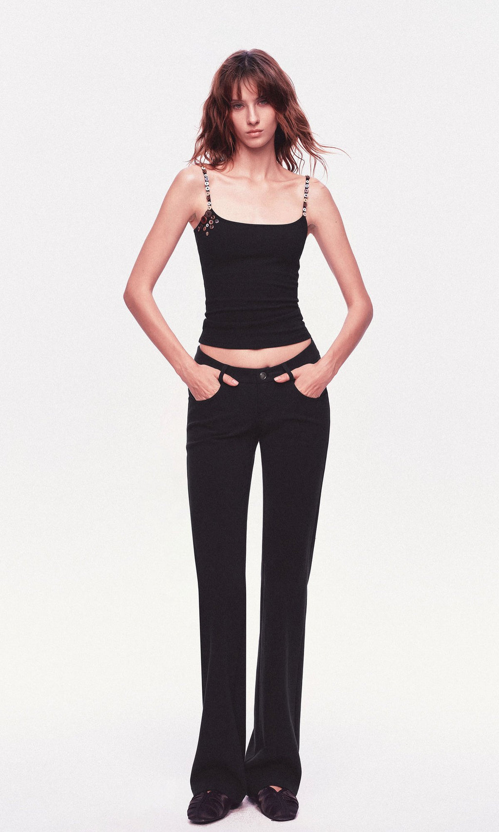 Black Button Strap Knit Top
