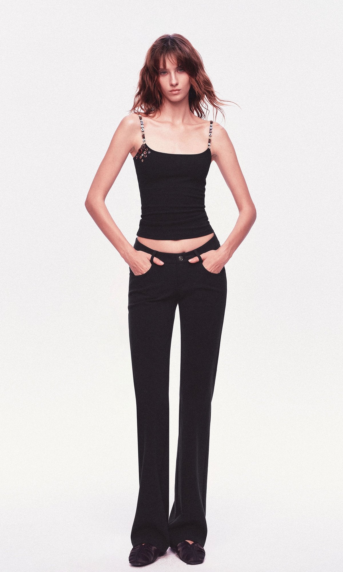 Black Button Strap Knit Top
