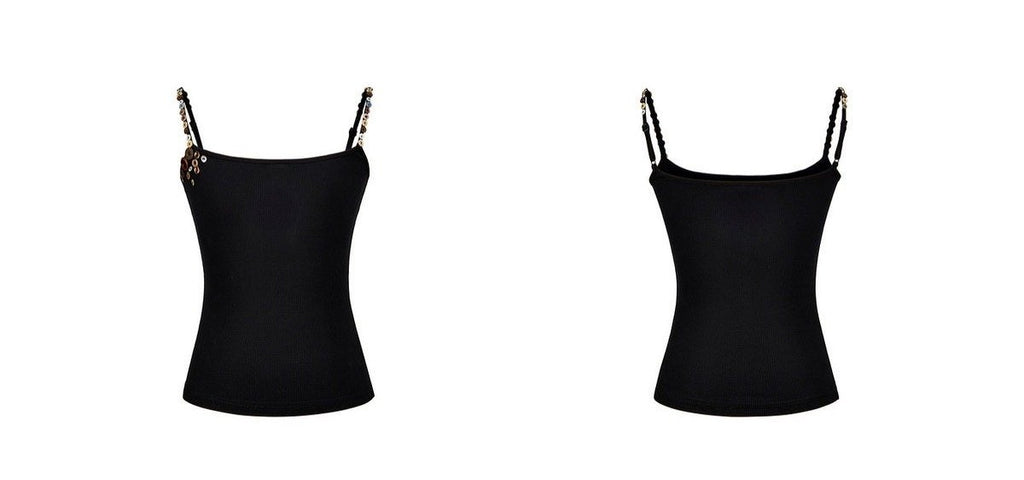 Black Button Strap Knit Top