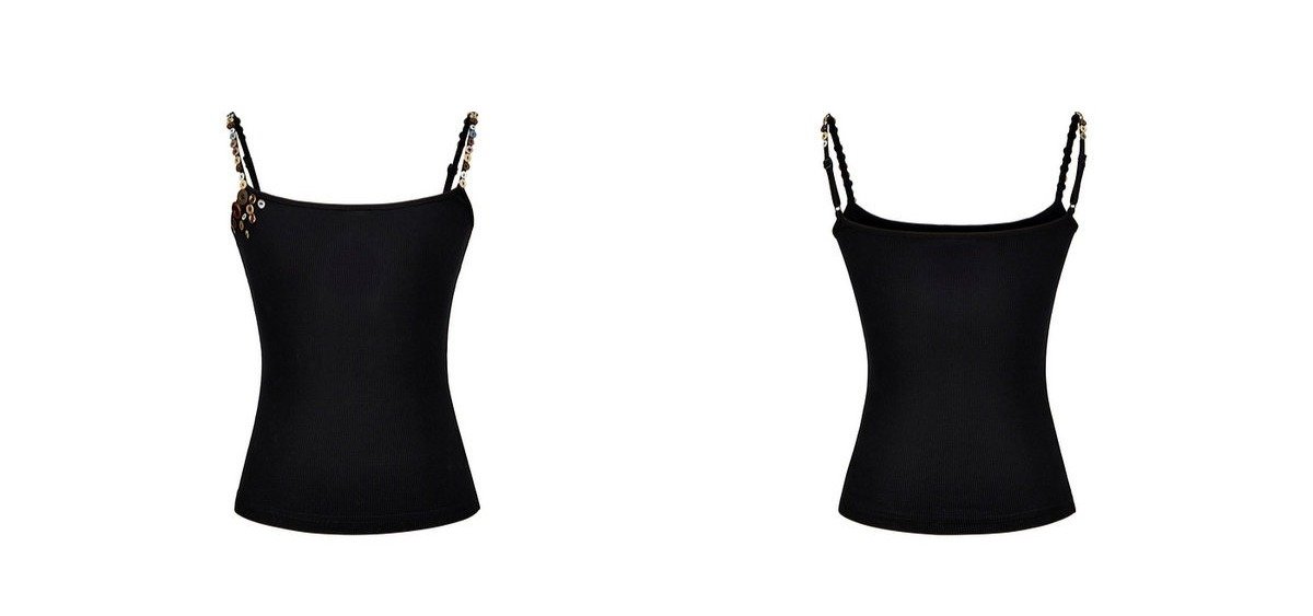 Black Button Strap Knit Top