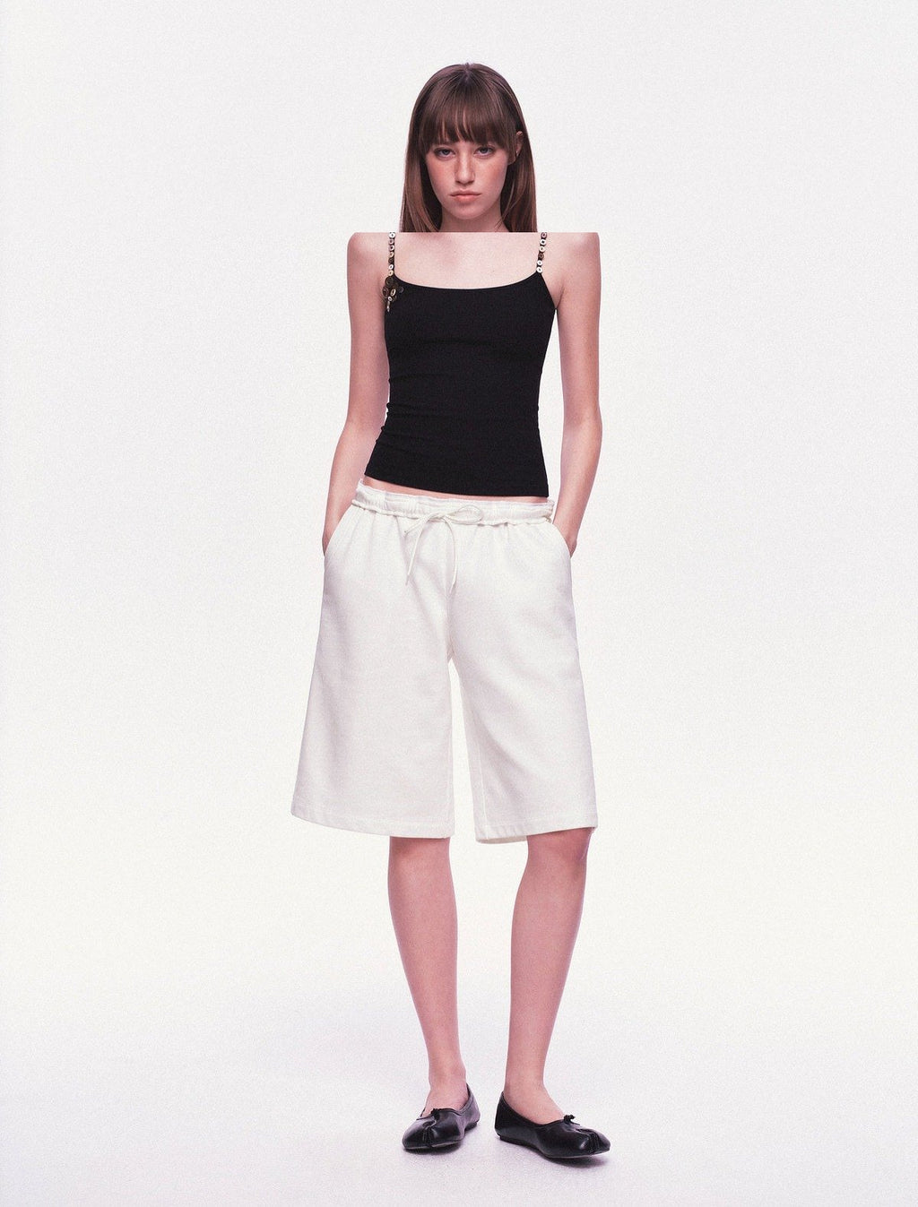 Black Button Strap Knit Top