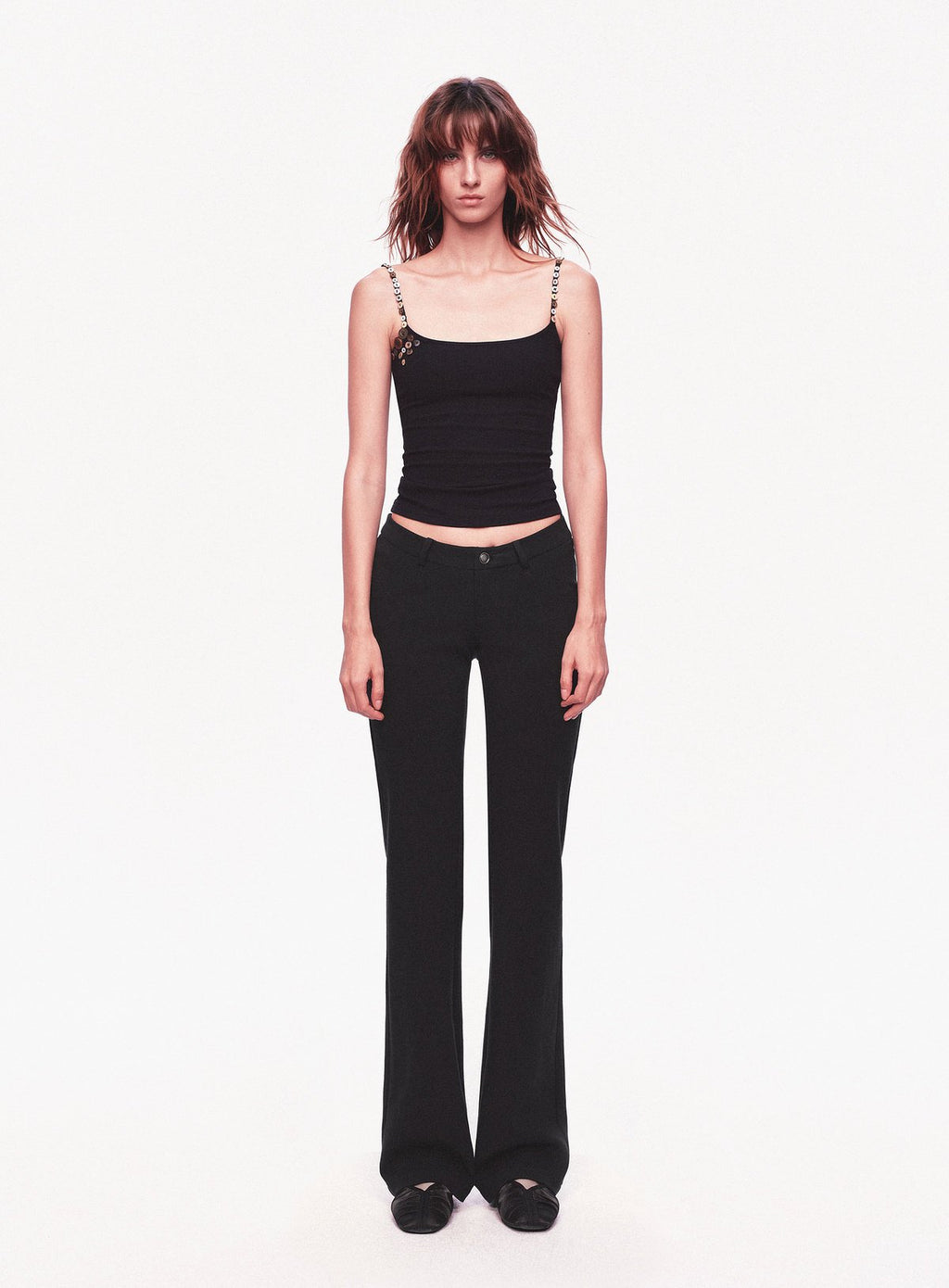 Black Button Strap Knit Top