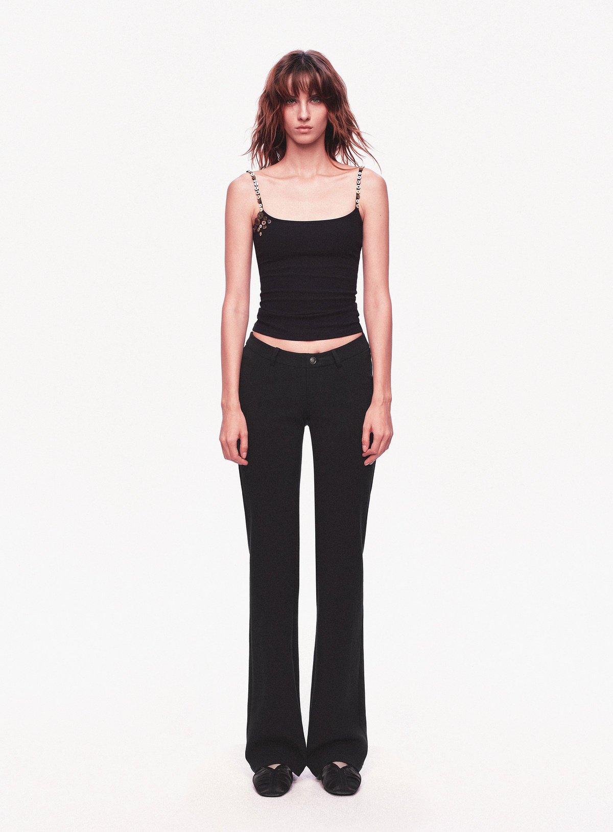 Black Button Strap Knit Top