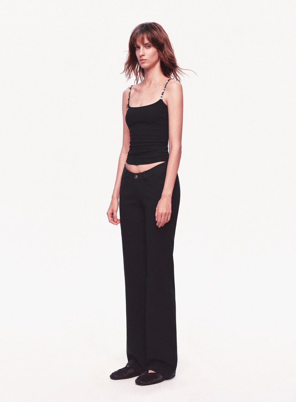 Black Button Strap Knit Top