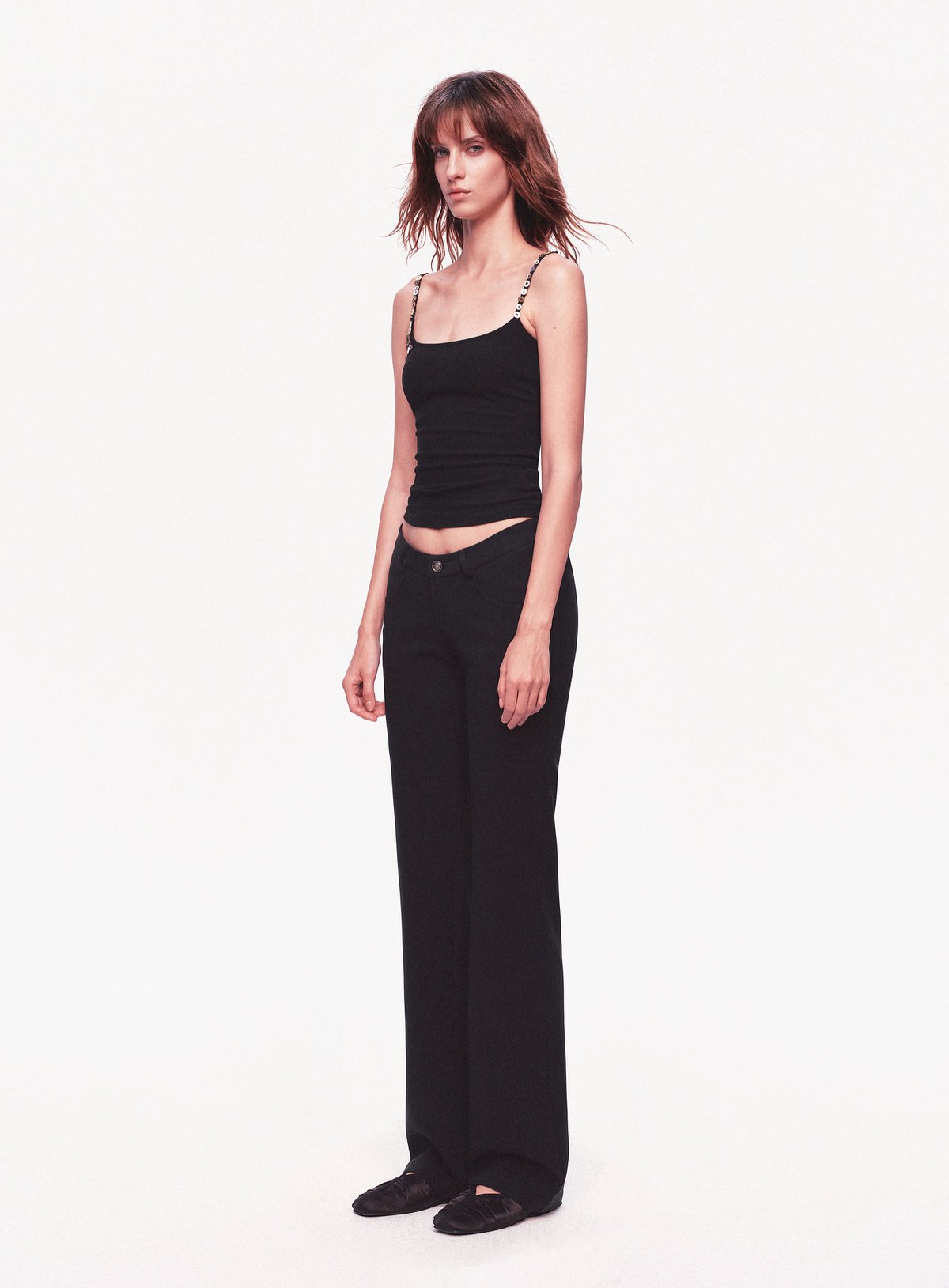 Black Button Strap Knit Top