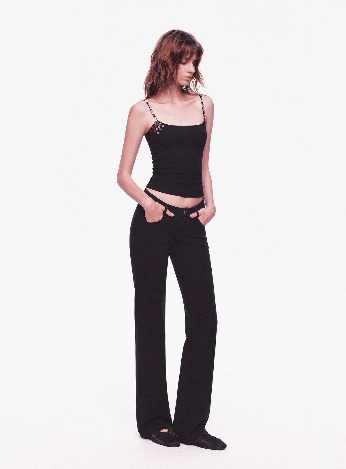Black Button Strap Knit Top