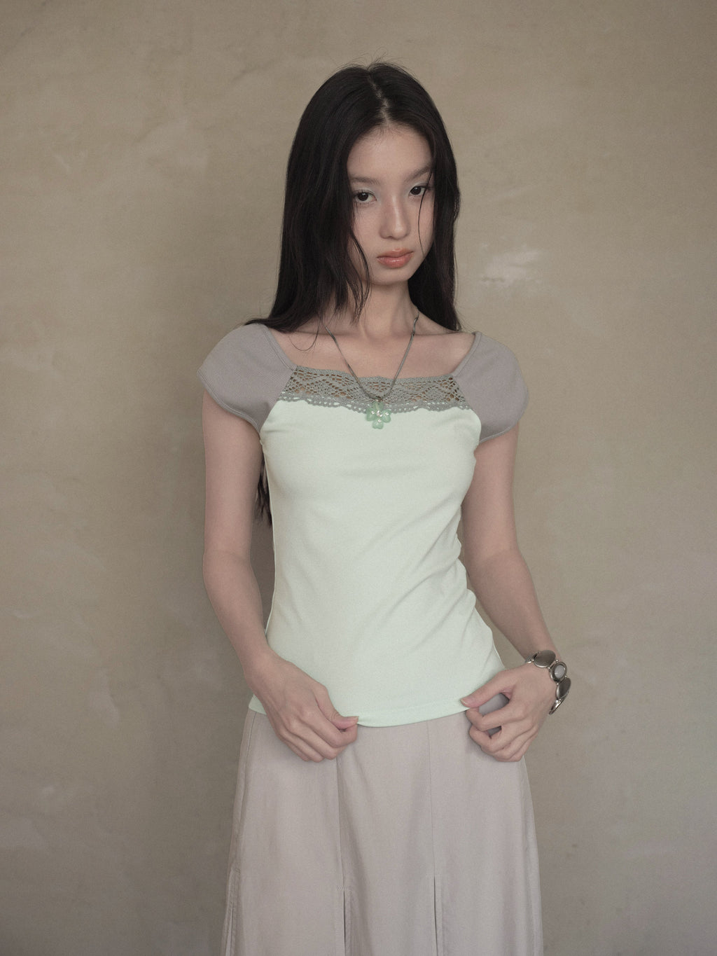 Mint Lace Frame Top