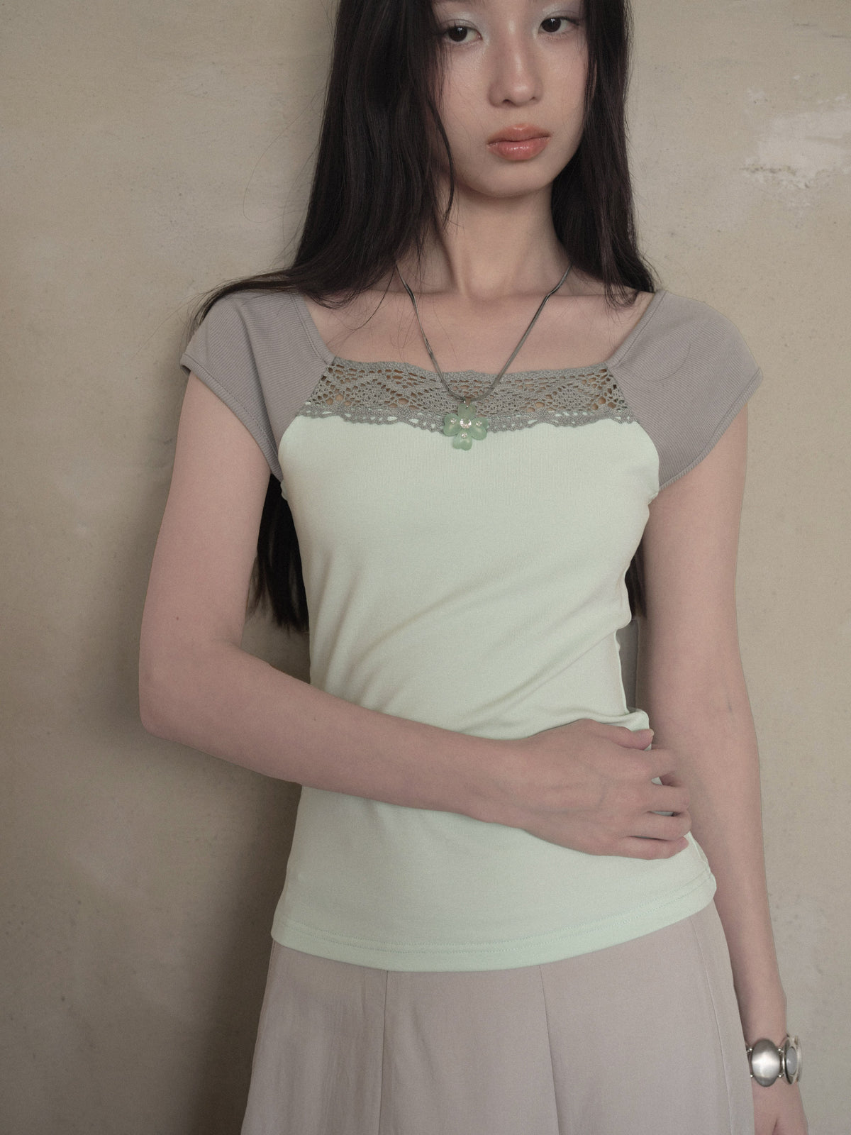 Mint Lace Frame Top