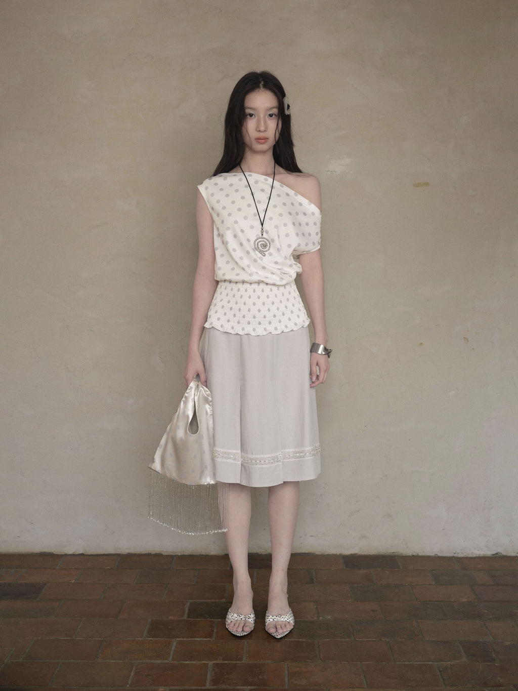Dot Shirring Waist Top