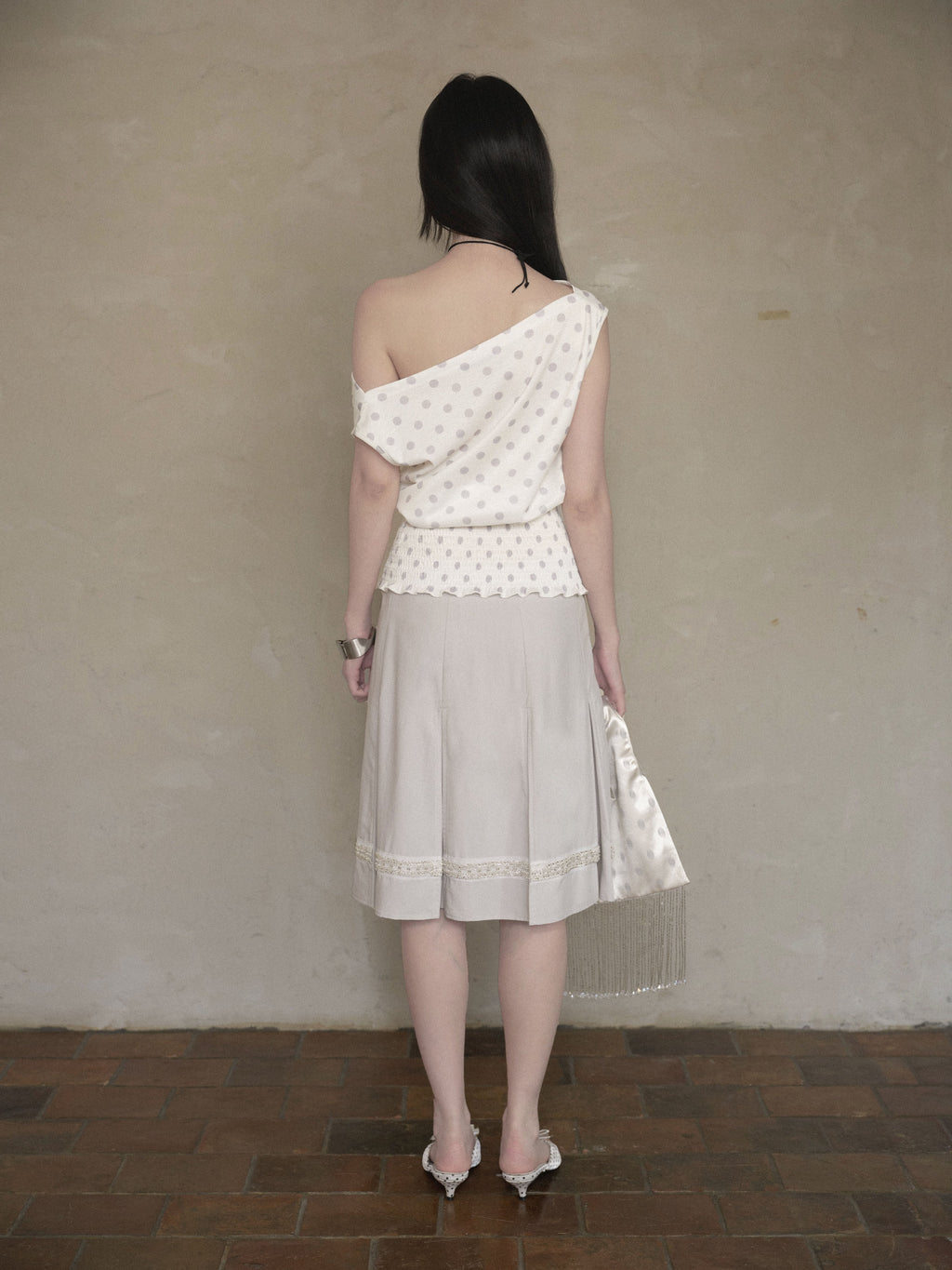 Dot Shirring Waist Top