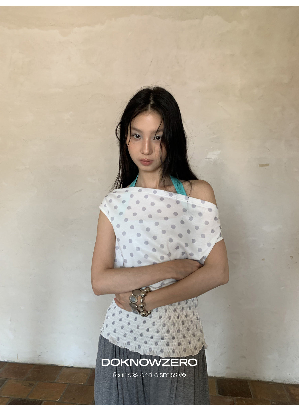 Dot Shirring Waist Top