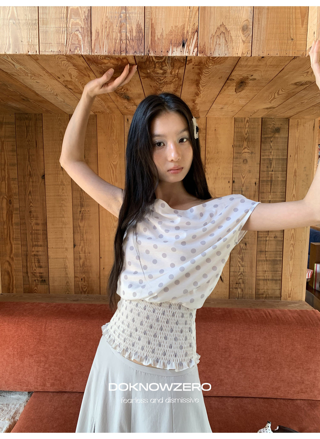 Dot Shirring Waist Top