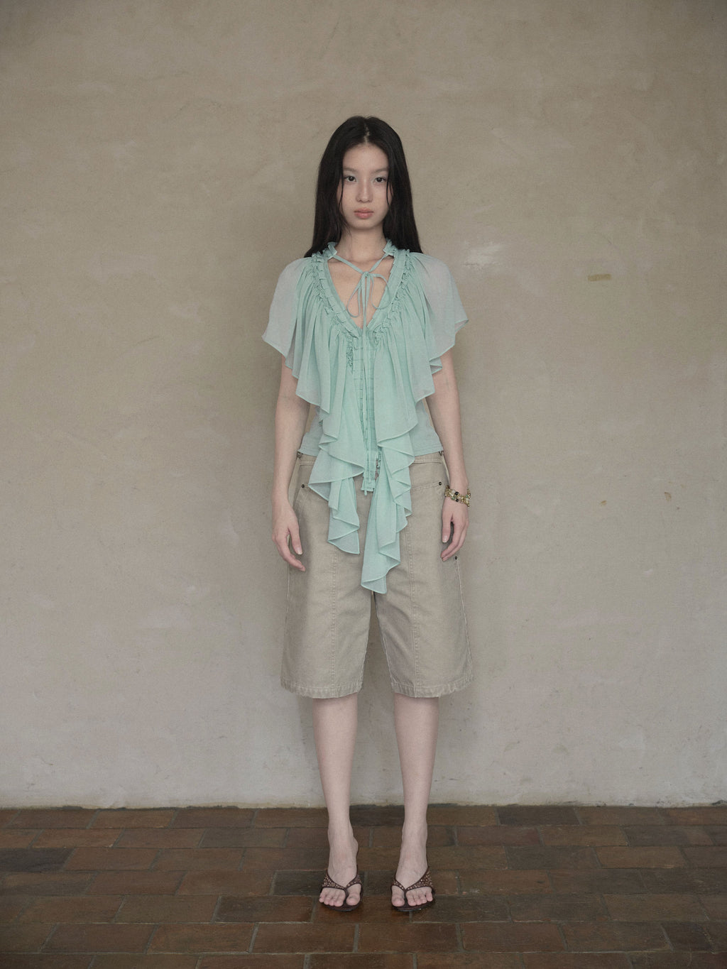 Mint Ruffle Layered Top