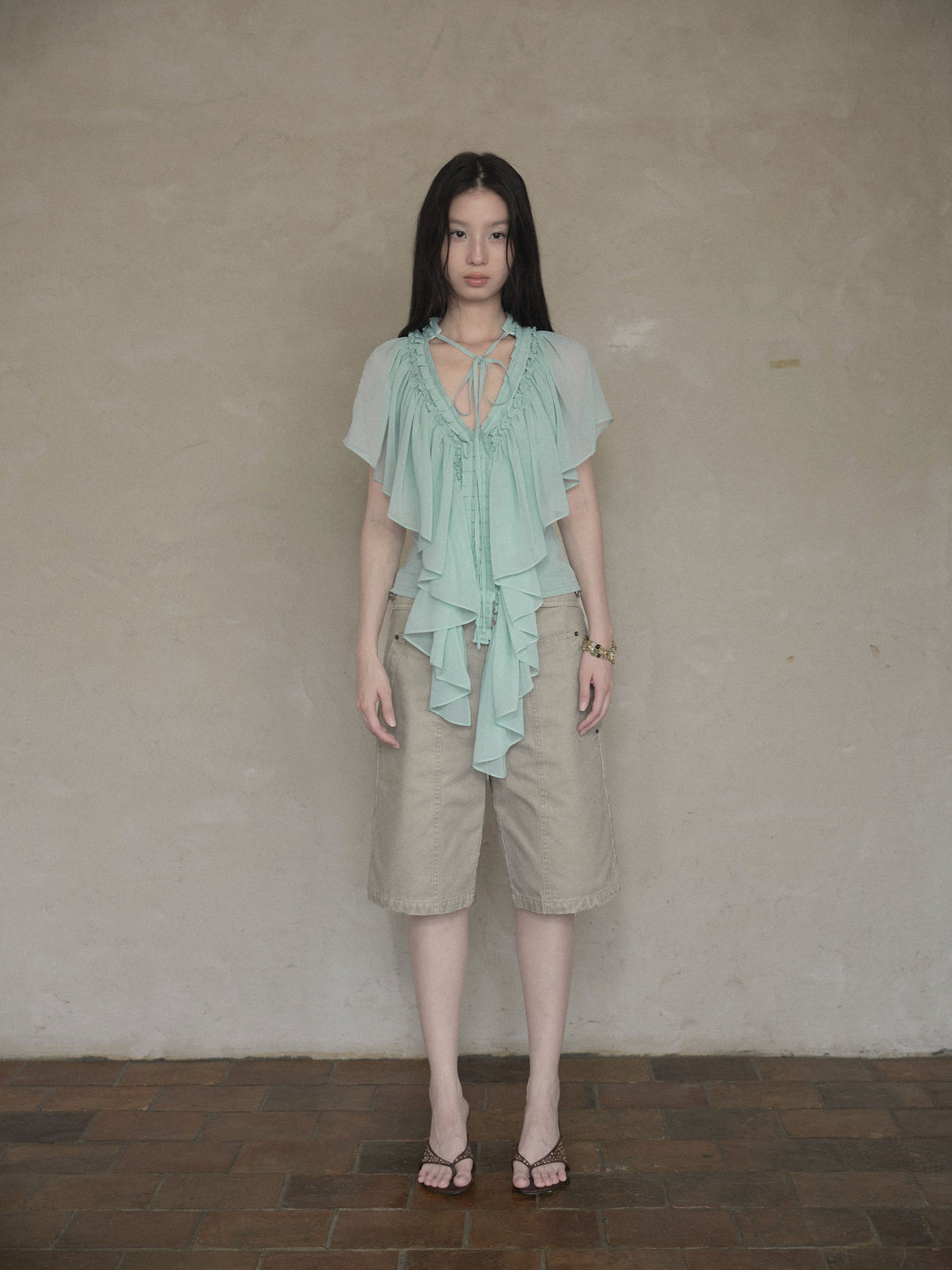 Mint Ruffle Layered Top
