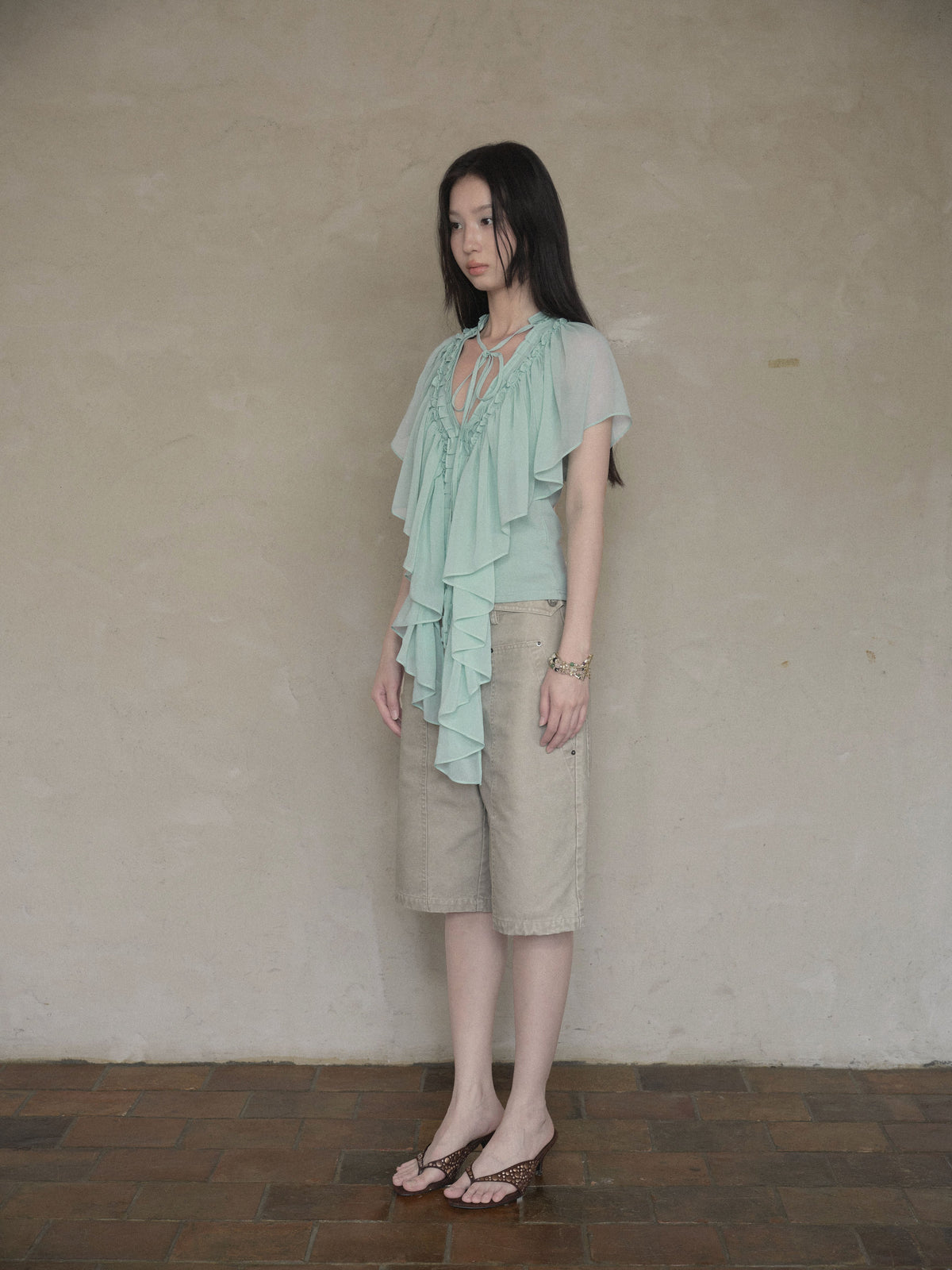 Mint Ruffle Layered Top