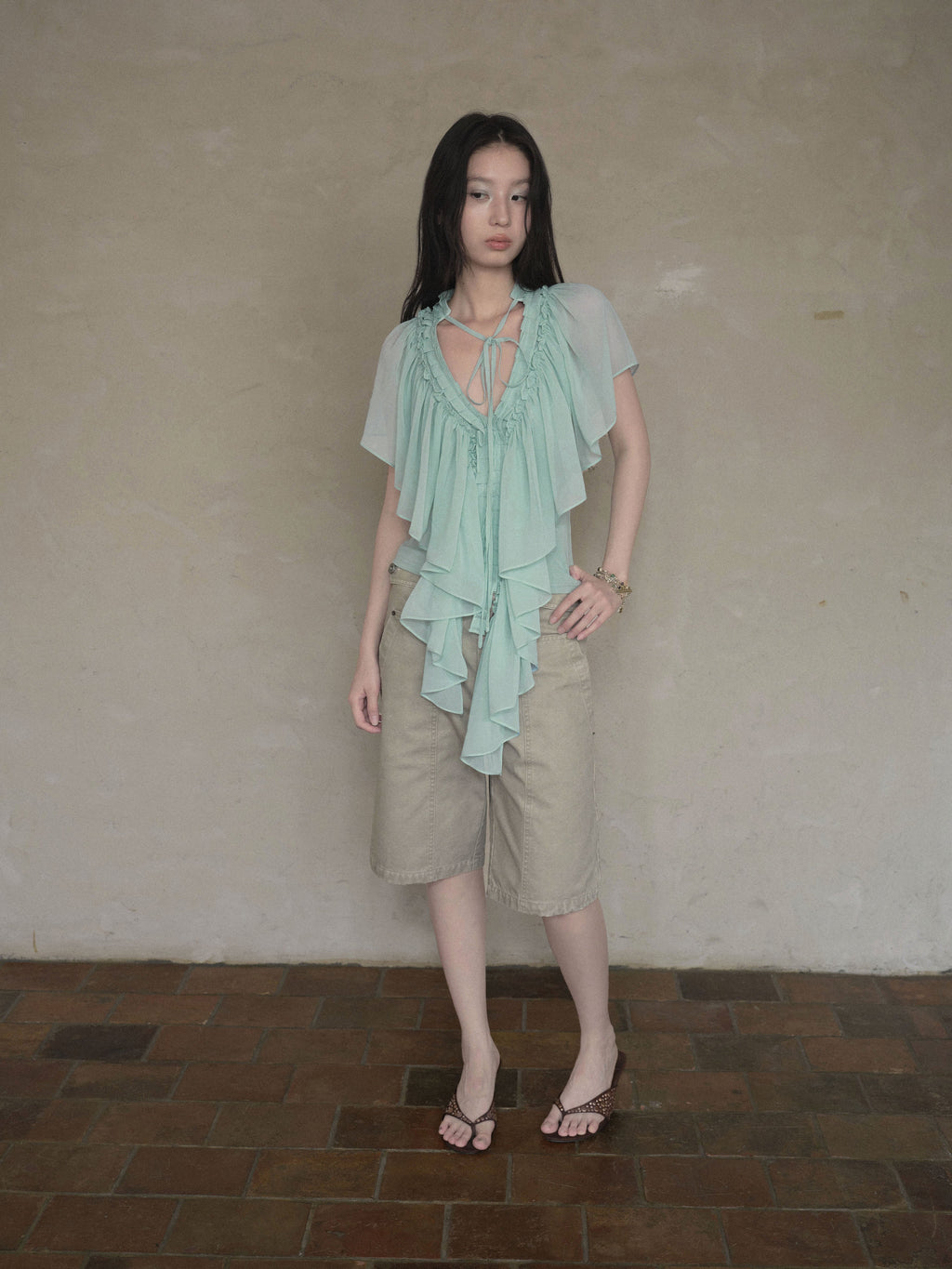 Mint Ruffle Layered Top