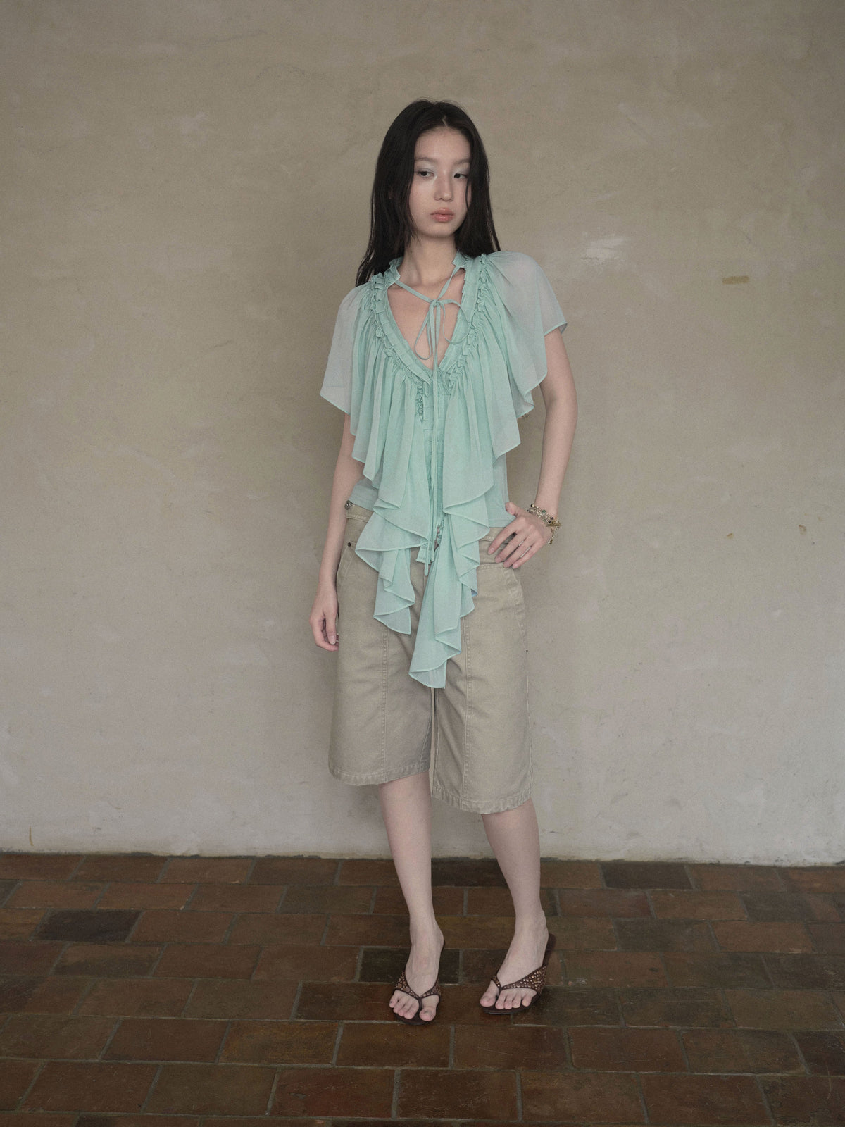 Mint Ruffle Layered Top