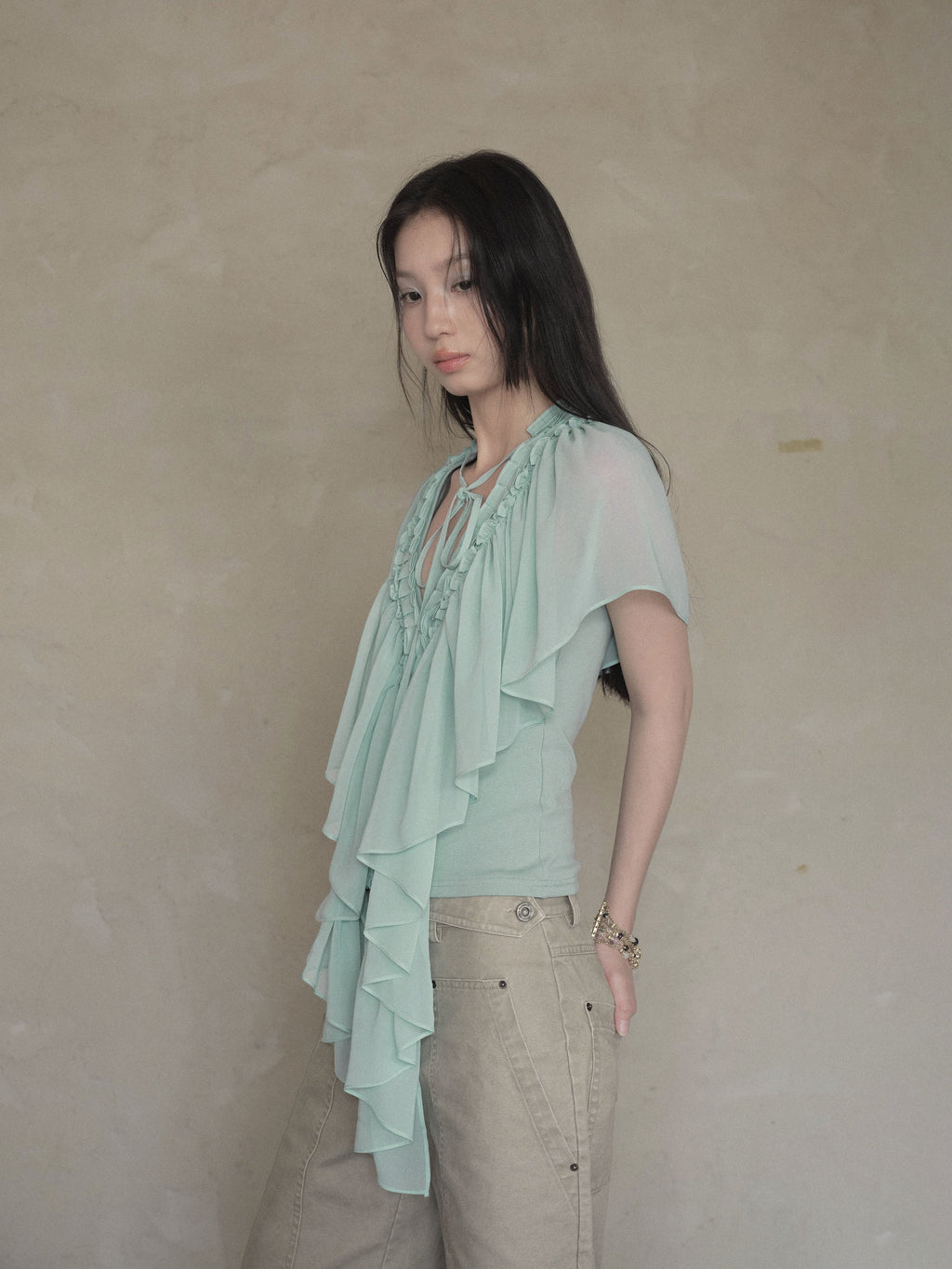 Mint Ruffle Layered Top