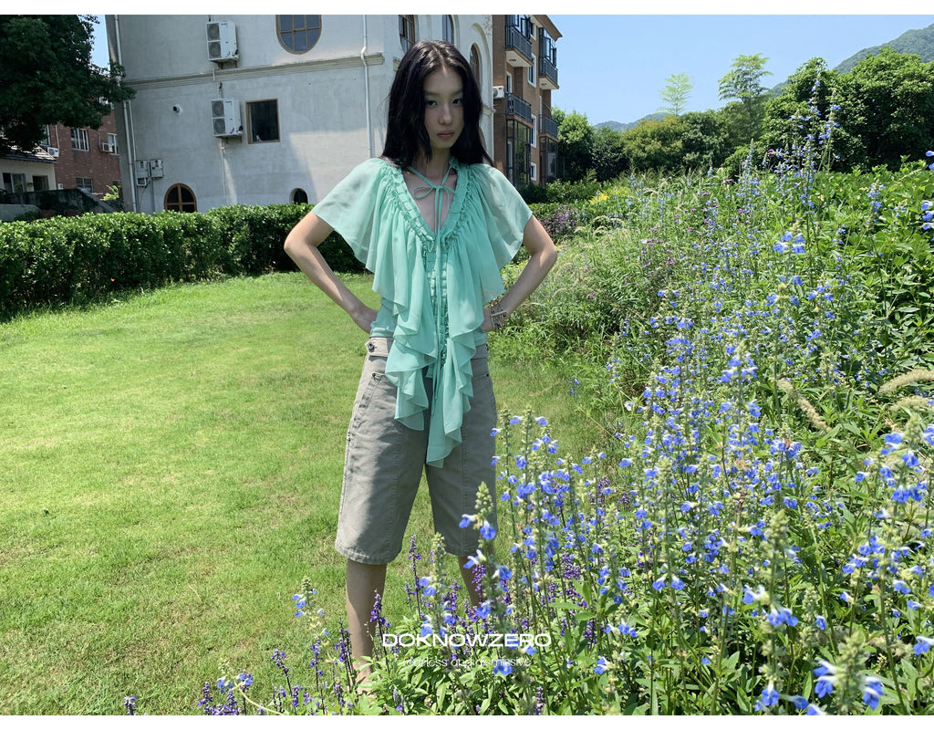 Mint Ruffle Layered Top