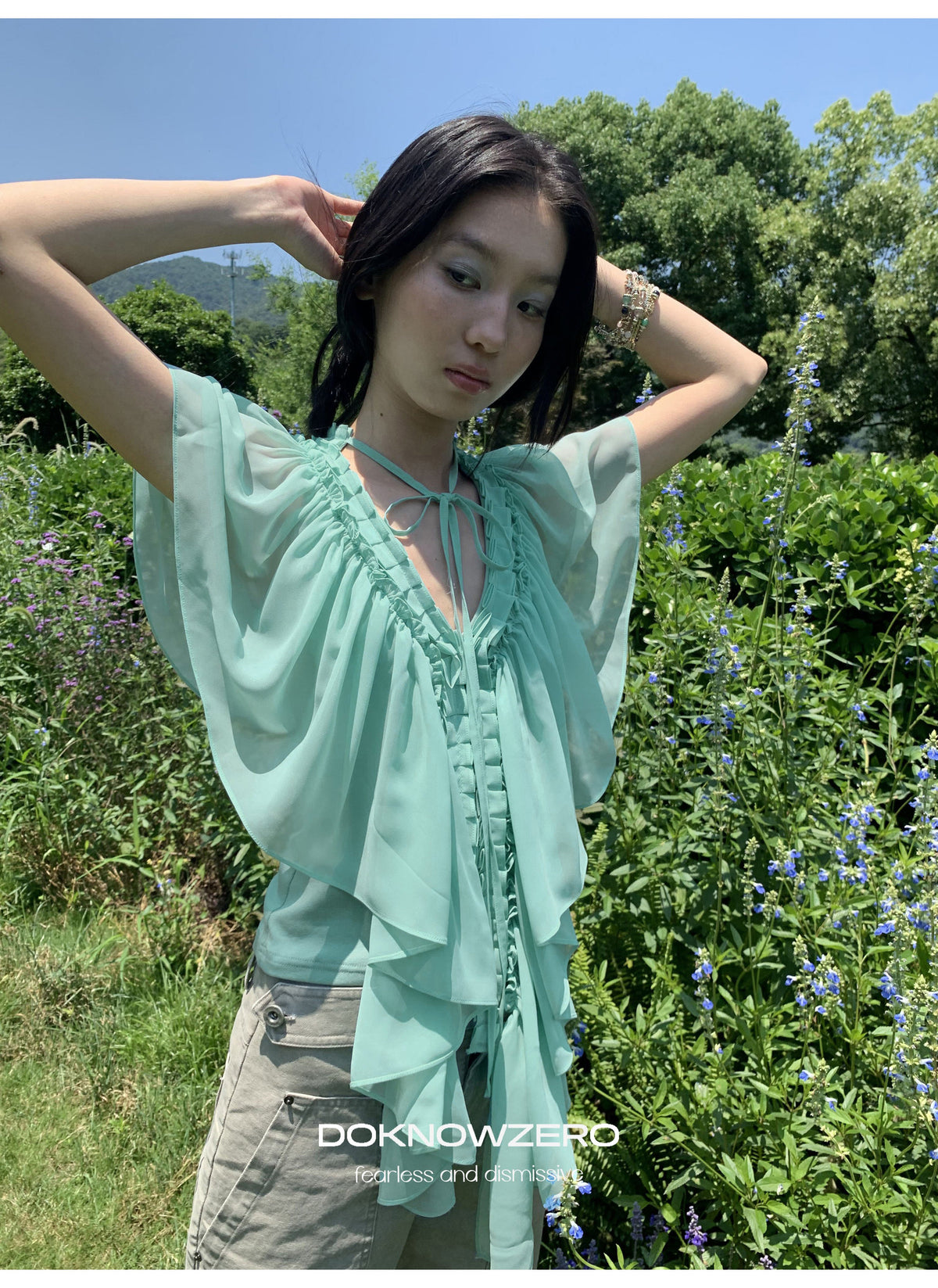 Mint Ruffle Layered Top