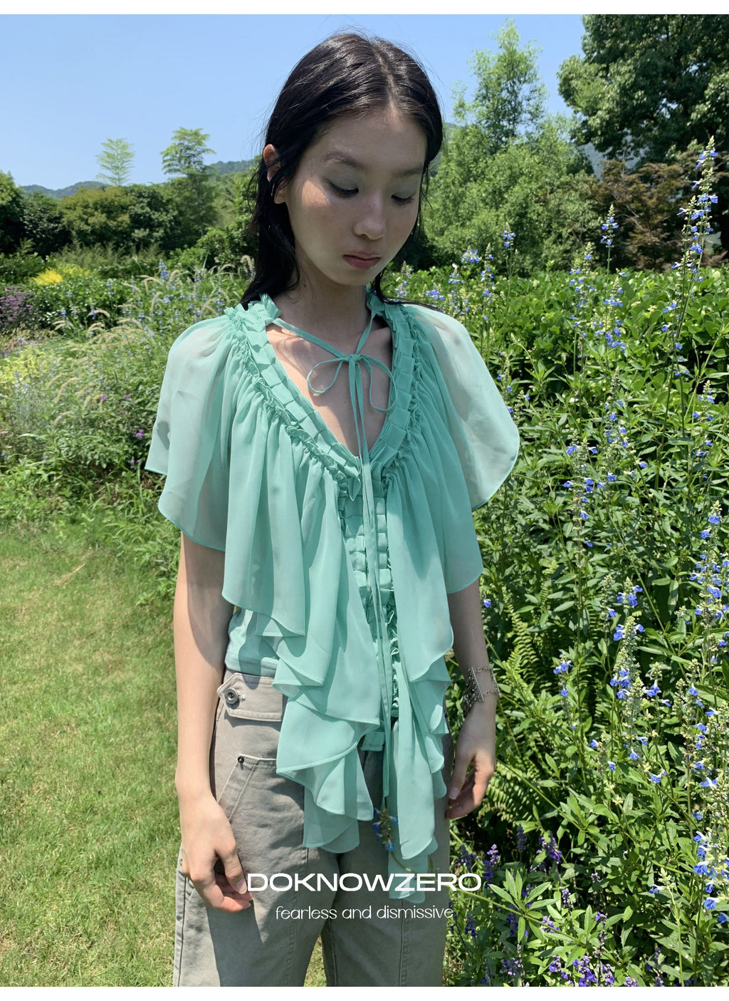 Mint Ruffle Layered Top