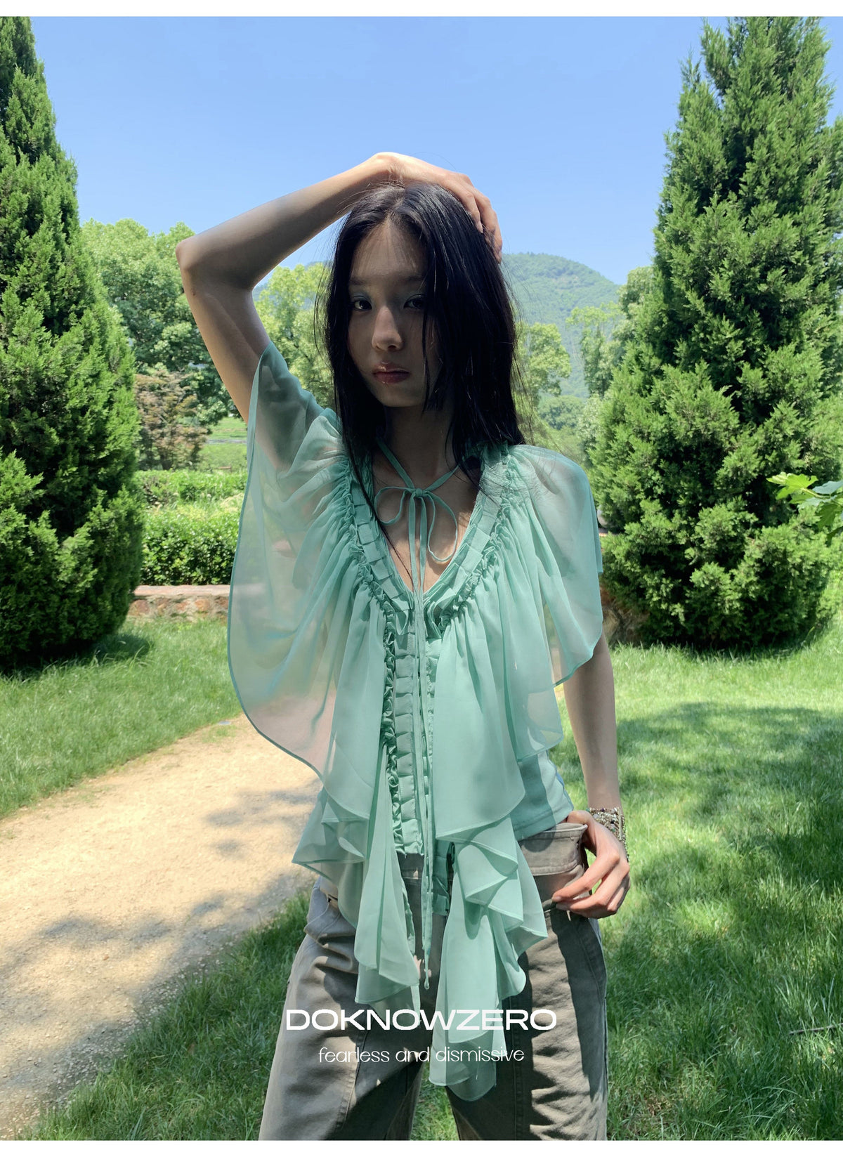 Mint Ruffle Layered Top