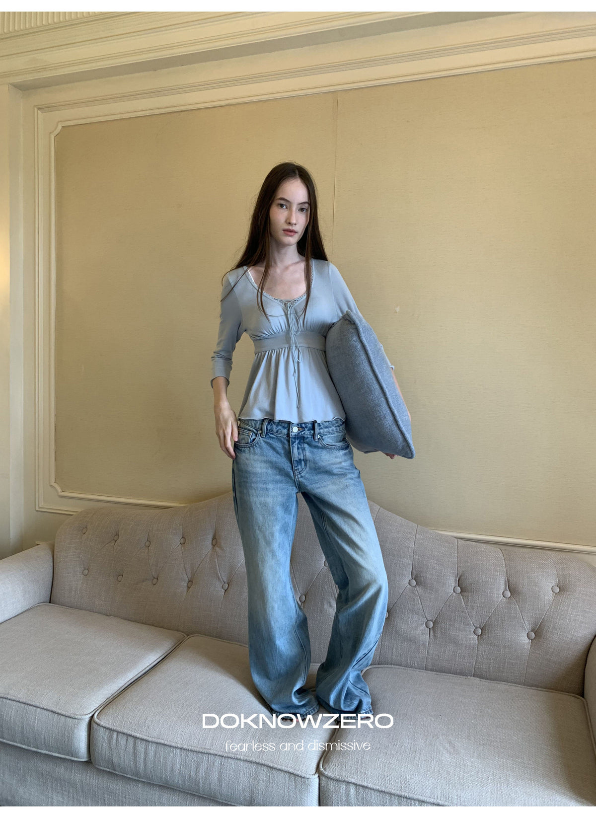 Blue Wash Flare Denim Pants