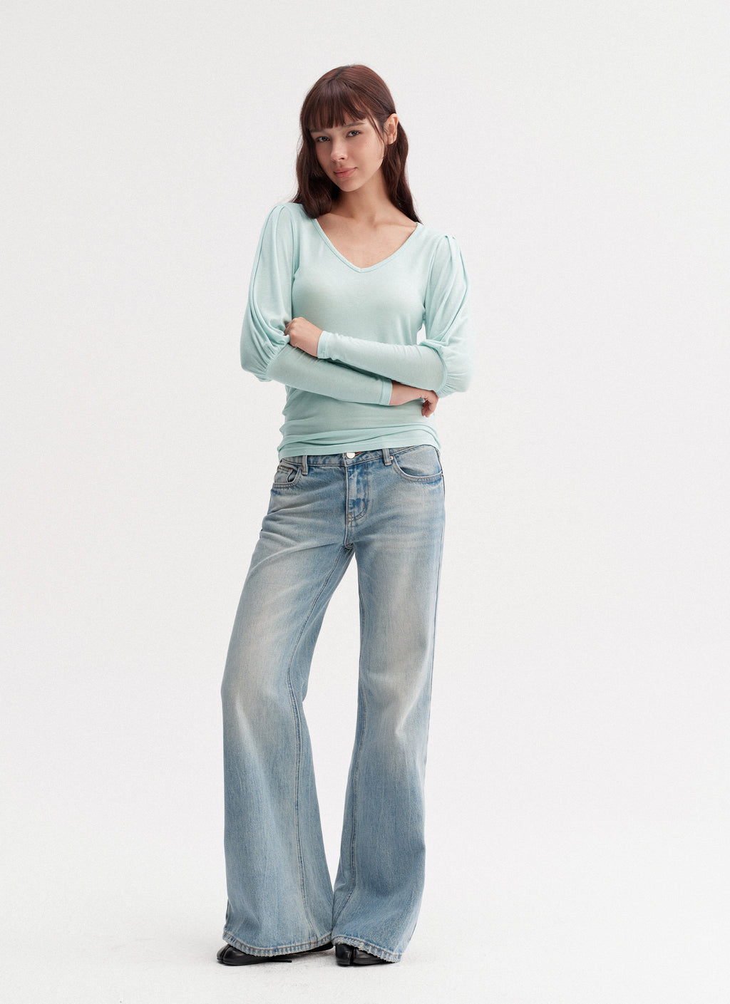 Blue Wash Flare Denim Pants