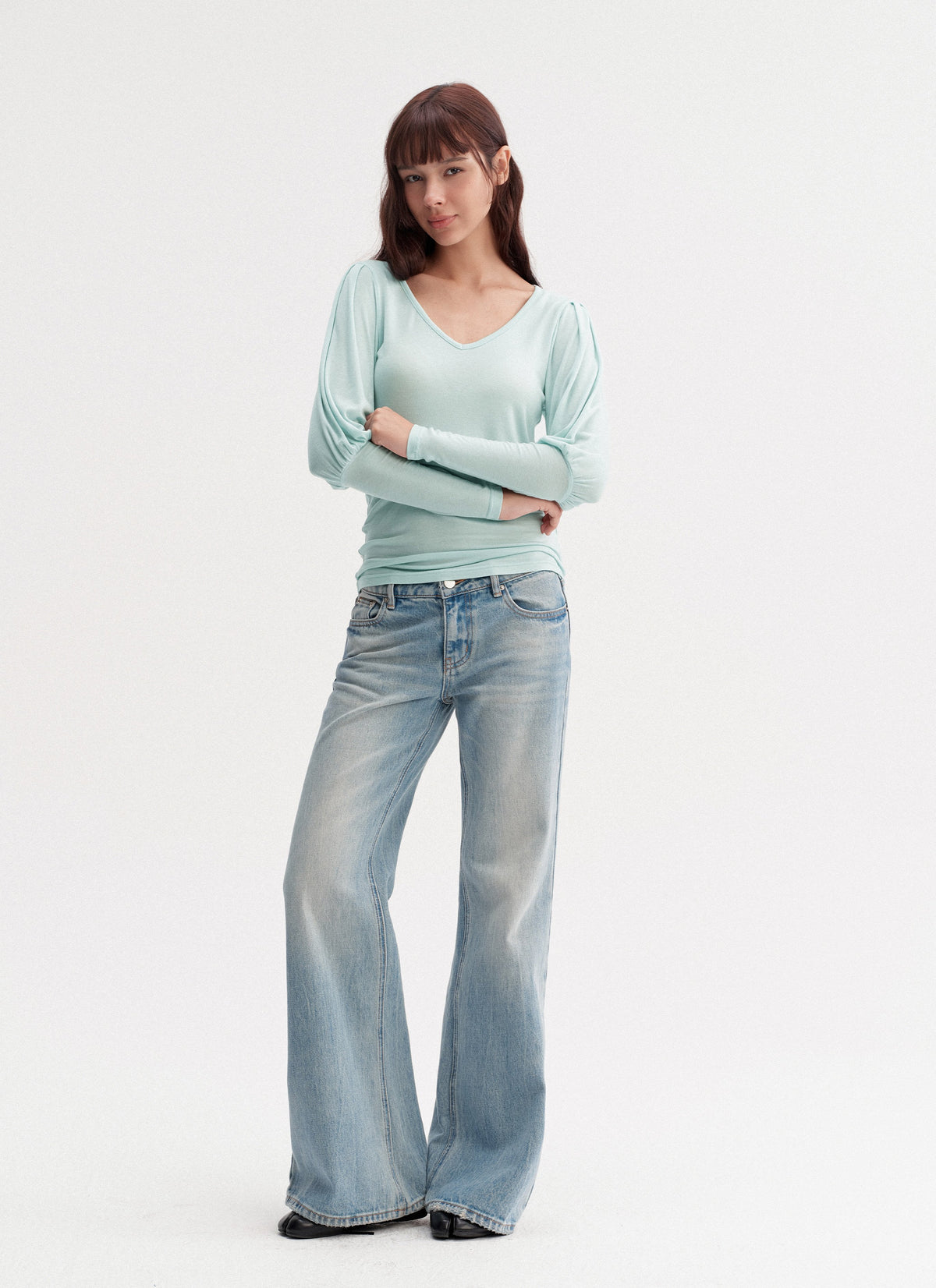 Blue Wash Flare Denim Pants