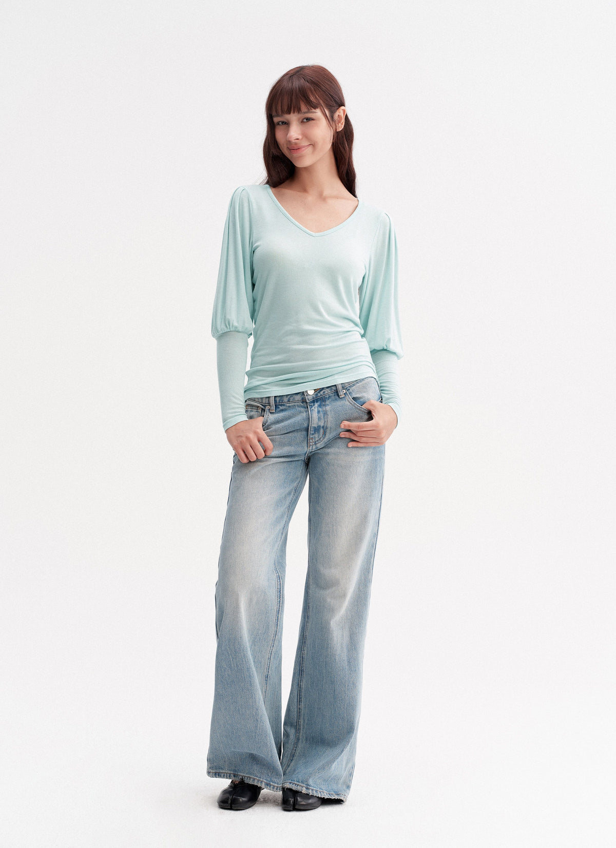 Blue Wash Flare Denim Pants