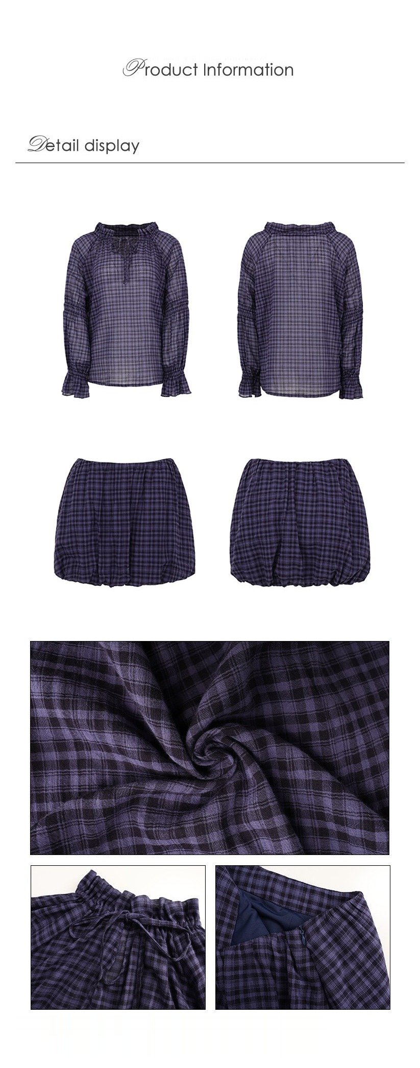 Plaid Drawstring Balloon Top & Skirt