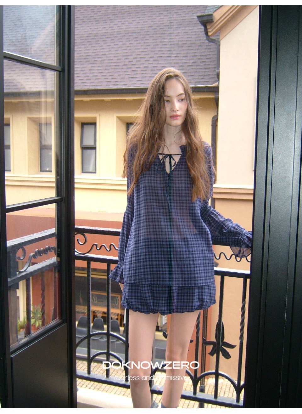 Plaid Drawstring Balloon Top & Skirt