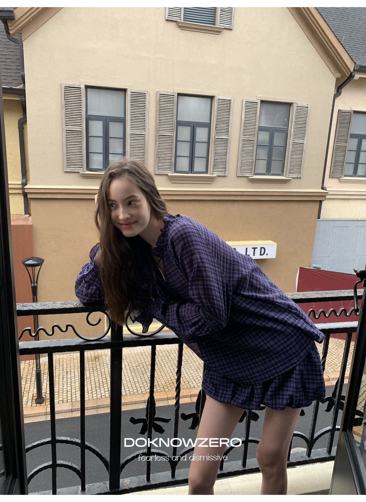 Plaid Drawstring Balloon Top & Skirt