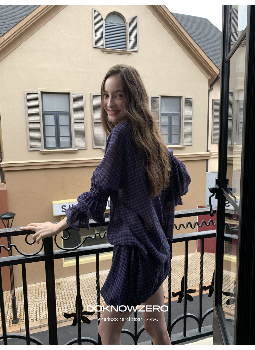 Plaid Drawstring Balloon Top & Skirt