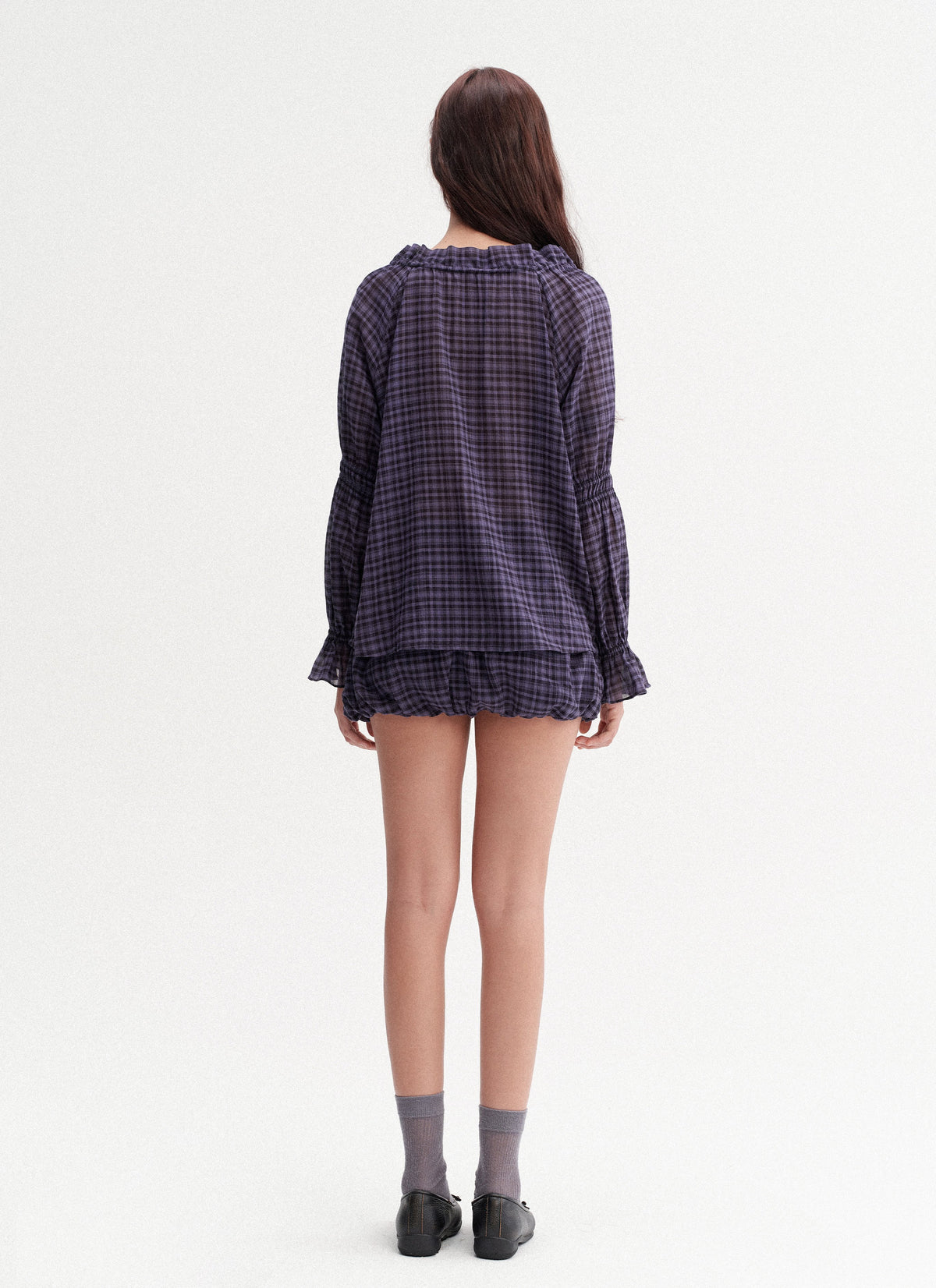Plaid Drawstring Balloon Top & Skirt
